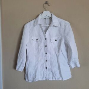 100% Linen Button Down Top Edward Petites Coastal Grandma Cottage Cottagecore